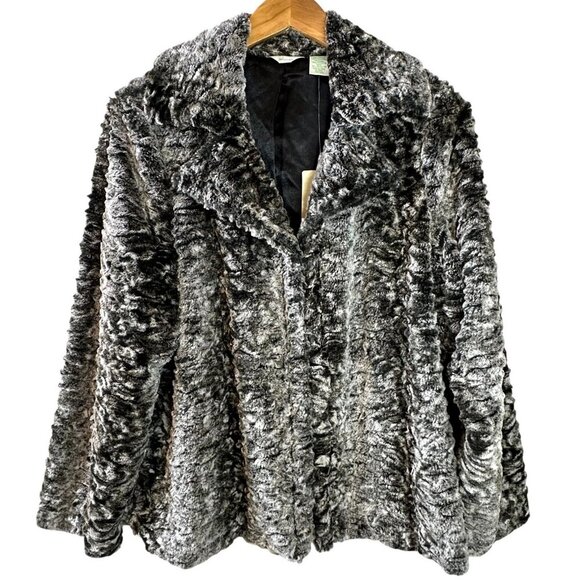 NWT Laura Ashley Woman Jewel Simplicity Gray Plush Faux Fur Jacket Size 1X - Picture 4 of 7